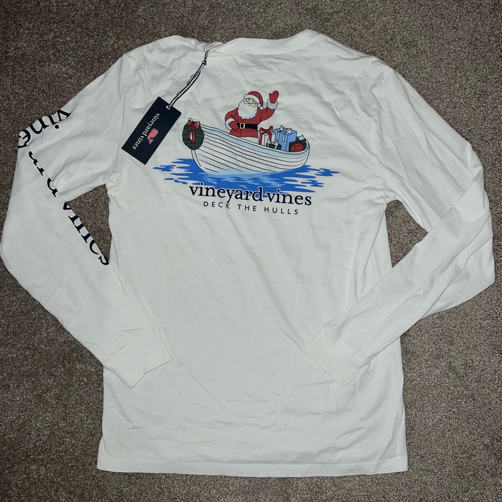 NWT Vineyard Vines White Long Sleeve Christmas Holiday Deck The Hulls Shirt XS